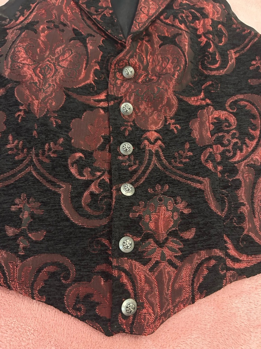 Red and Black Paisley Brocade Men's Vest - Picture 4 of 7
